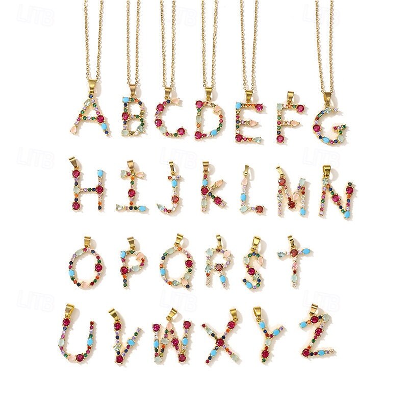 collana con lettera personalizzata, catena hip hop per clavicola, ciondolo con alfabeto in zircone colorato micro-pavé di rame, regalo di gioielli unico per la festa della mamma del 2025 a $7.99 –P9