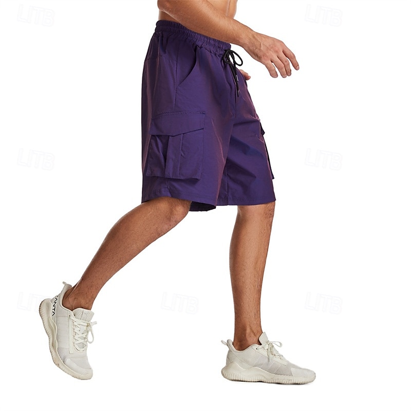 Men's Cargo Shorts Shorts Bermuda shorts Casual Shorts Baggy Multi Pocket Straight Leg Plain Breathable Moisture Wicking Knee Length Outdoor Casual Running Fashion Streetwear Red Blue Micro-elastic 2025 - $25.99 –P9