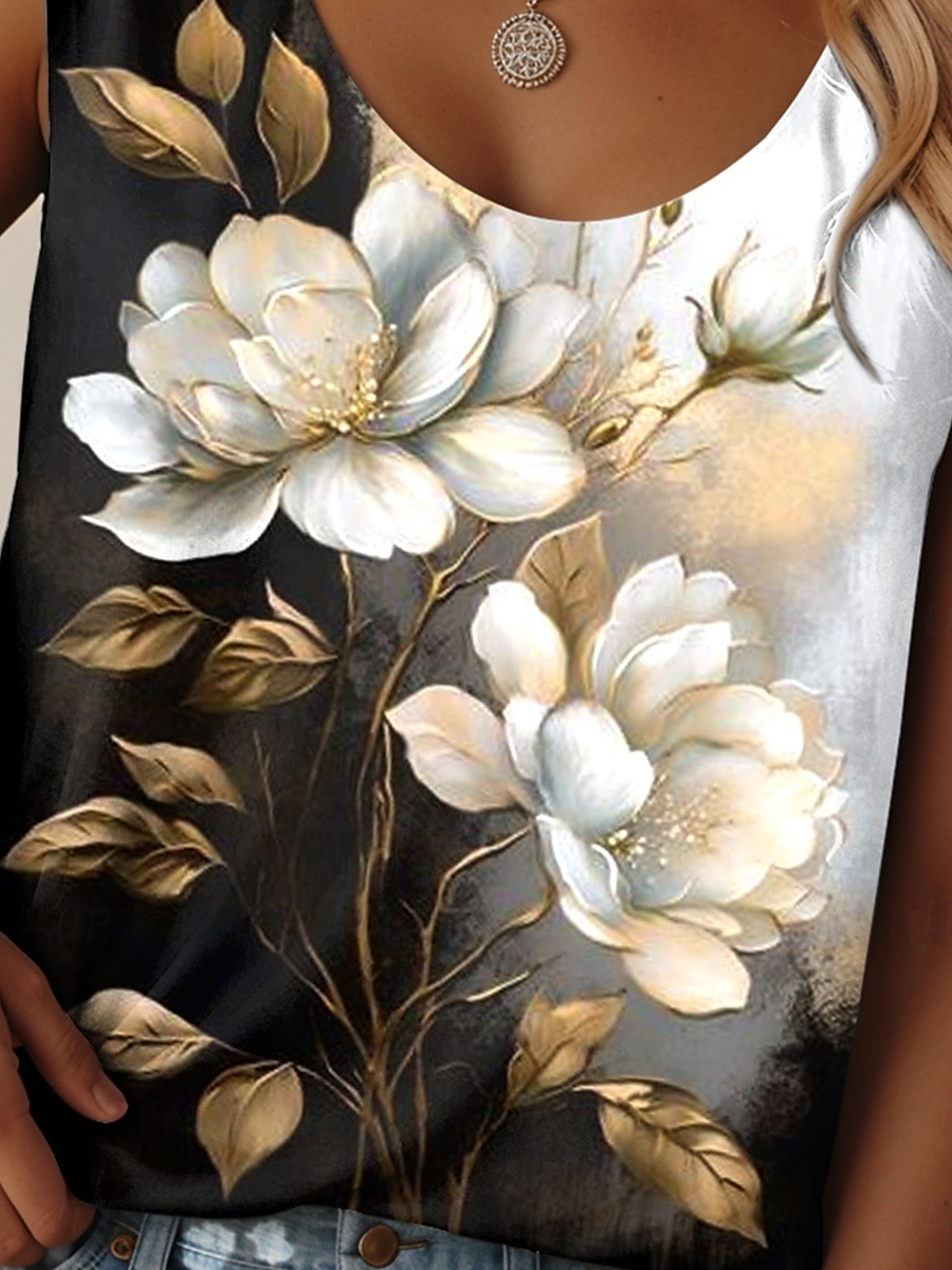 Damen Camisole-Tanktop Blumen Grafik Täglich Lässig Ärmellos Rundhalsausschnitt Normale Oberteile Täglich Druck Schwarz Sommer 2025 - $19.99 –P3