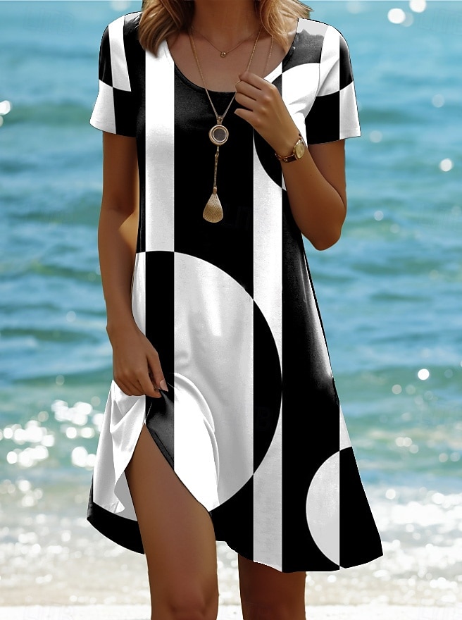 Robe Mini Femme Robe A Ligne Robe T Shirt Robe Tee Robe d'été Décontractée Quotidien Fit Régulier Graphique Floral Géométrique Manches Courtes Col Ras de Cou Noir Blanc Rose Vert Été Printemps de 2025 ? $23.99 –P5