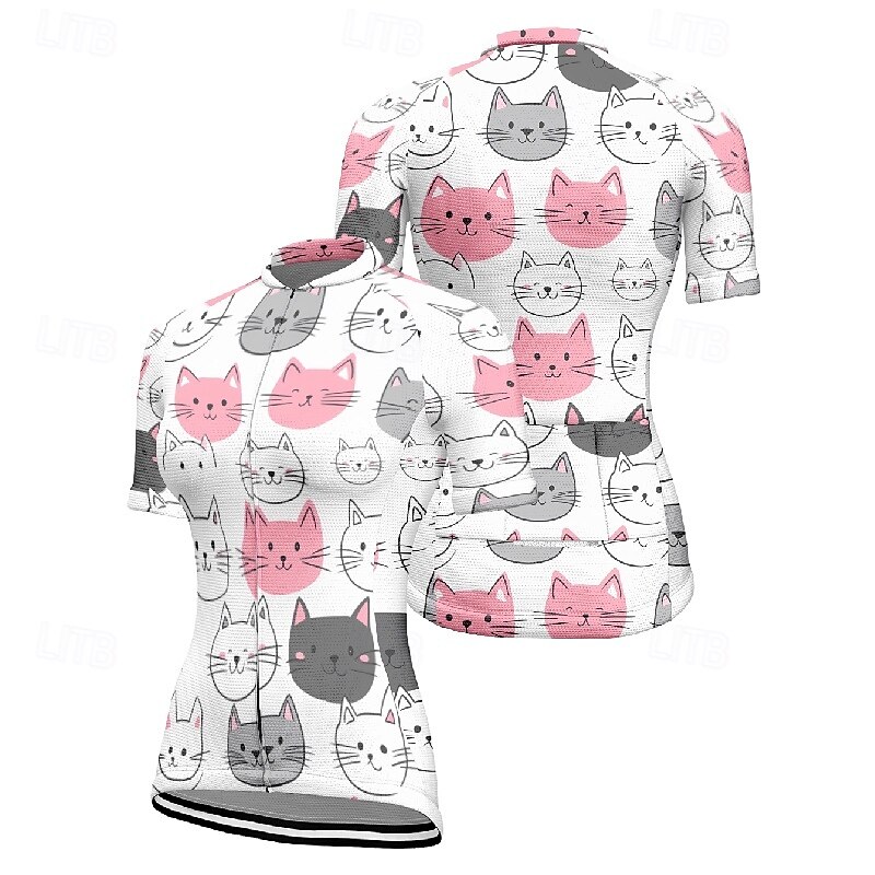 Mujer Maillot de Ciclismo Gato Manga Corta Bicicleta Camiseta Maillot con 3 bolsillos traseros MTB Bicicleta Montaña Secado rápido Diseño Anatómico Capilaridad Transpirable Deportes Negro Blanco 2026 - $23.99 –P6