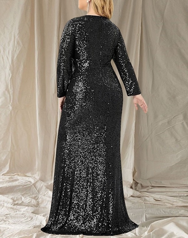 Zeemeermin  Trompet Avondjurk Elegante Jurk Formele Avondfeest Vloerlengte Lange Mouw V-hals Geheel Versierd met Glitter Sequin Split 2025 - $175.99 –P2