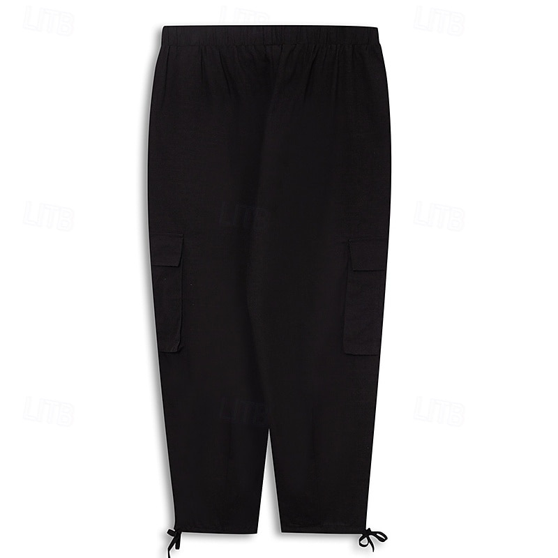 Homens Calças Cargo Calças de linho Calças Calça verão Calças de praia Com Cordão Cintura elástica Bolso multi Tecido Conforto Respirável Mimolet Casual Diário Feriado Moda Estilo Clássico Preto de 2025 por $23.99 –P9