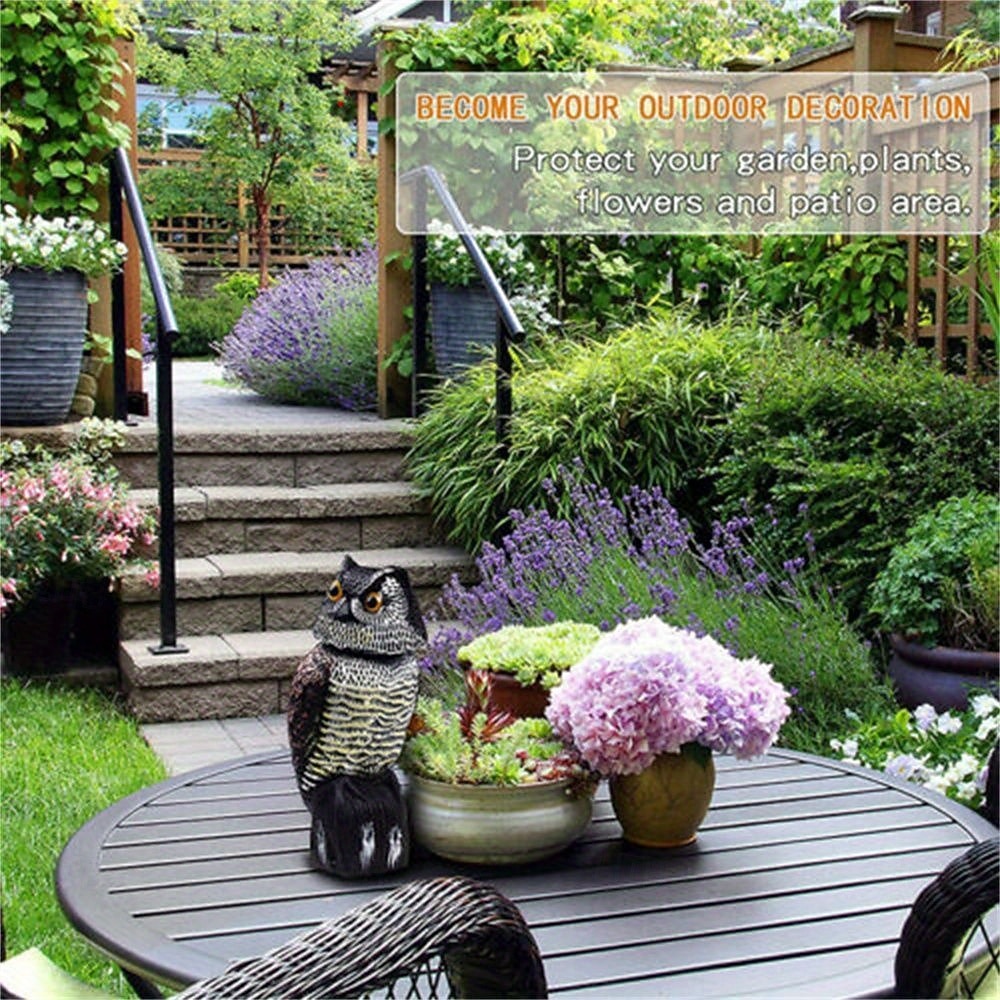 realistico finto gufo esca con testa tremante per giardino cortile esterno deterrente per uccelli rotazione a 360° nessuna alimentazione richiesta scultura per il controllo dei parassiti del 2025 a $88.99 –P7