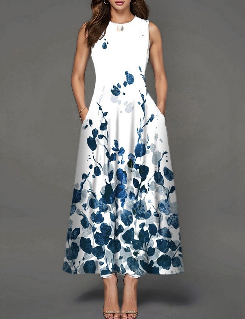 Per donna Vestito maxi Abito casual Abito linea A Moda Informale Da mare Giornaliero Standard Floreale Senza maniche Girocollo Nero Bianco Giallo Verde chiaro Estate del 2025 a $28.99 –P3