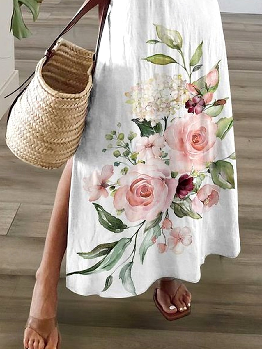 Pentru femei Rochie Maxi Rochii Tricou Rochie de Vară Rochie de schimb Rochie de vară Boemia Petrecere Concediu Plajă Fit regulat Floral Epocă Manșon scurt Stil Nautic Alb Vară Primăvară 2025 - $28.99 –P3