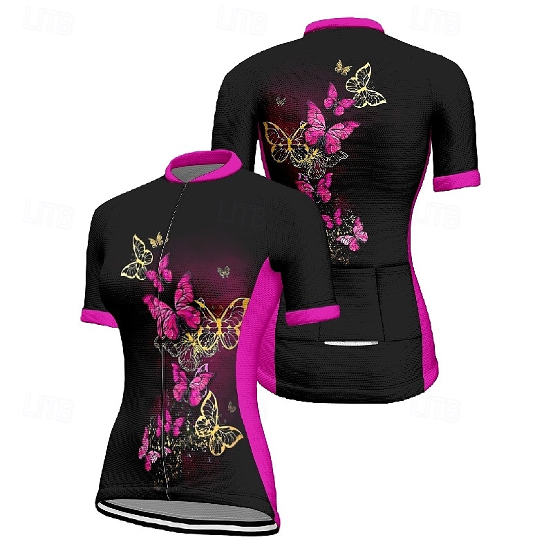 Women's Cycling Jersey Short Sleeve Bike Tee Tshirt Jersey with 3 Rear Pockets Mountain Bike MTB Breathable Quick Dry Anatomic Design Wicking Blue Fuchsia Orange Butterfly Sports Clothing Apparel 2025 - $23.99 –P7