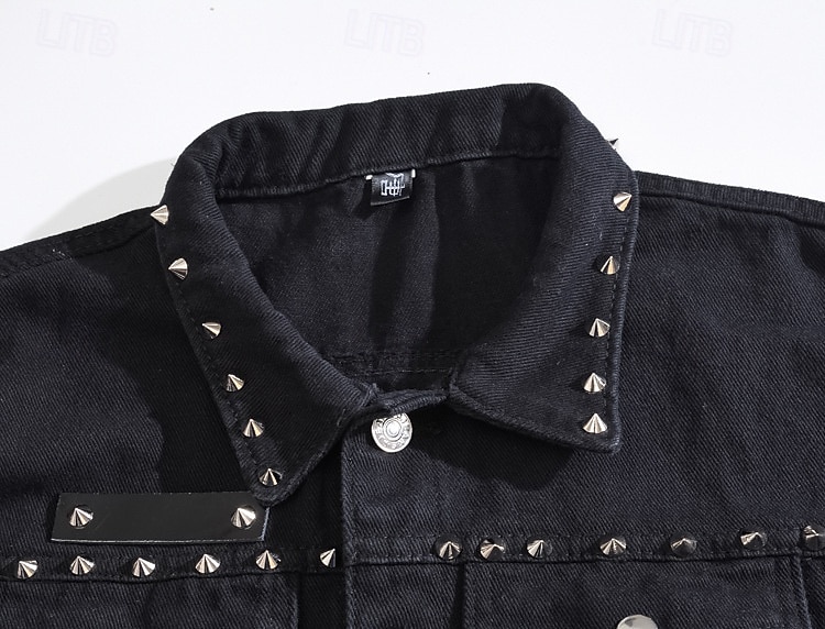 Retro Punk a gotika 80. léta Motocyklová vesta Džínová vesta Popová hvězda Rocker Cvočky Pevná barva Maškarní kostým Dámské Plesová maškaráda Párty Dospělé Vesta Jaro léto 2025 - $27.99 –P3