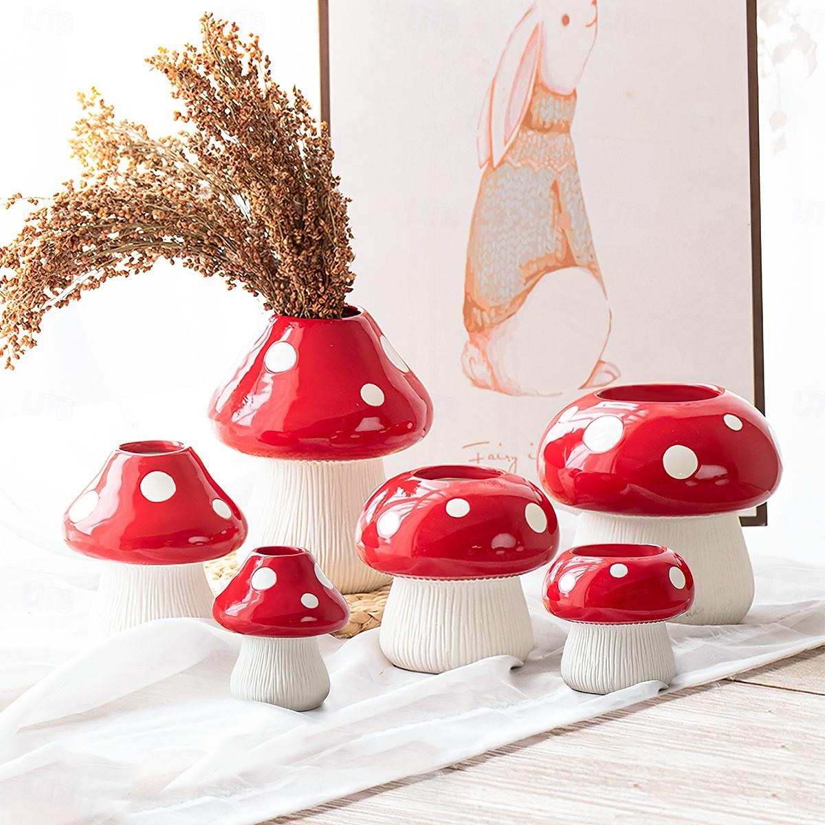 Red Mushroom Shaped Flower Vase with White Dots, Colorful Resin Tabletop Planter, Decorative Hydroponic Vase for Home, Hotel, and Restaurant Decor 2025 - $10.49 –P1