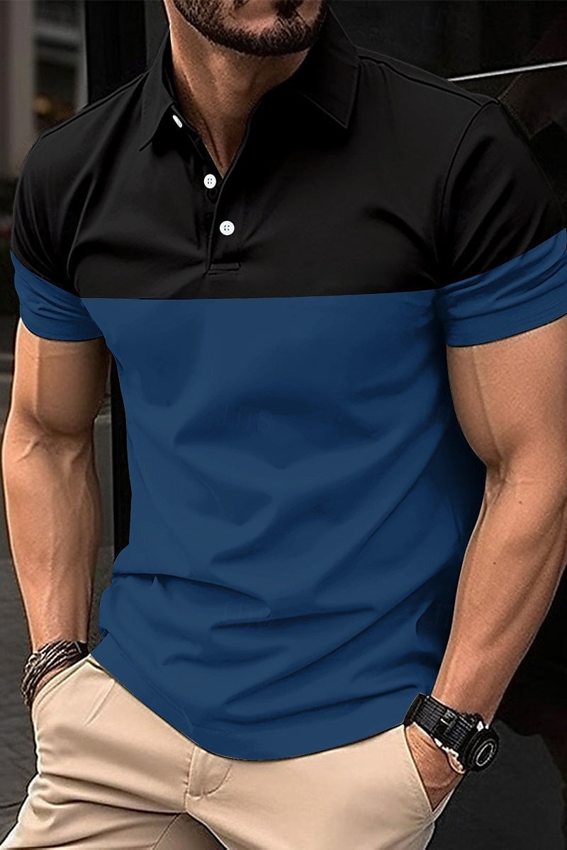 Men's Golf Shirt Golf Polos Shirts Work Business Lapel Short Sleeve Modern Comfortable Color Block Patchwork Buttons Summer Spring Regular Fit Wine Pinky Yellow Blue Green Light Sky Blue Golf Shirt 2025 - $17.99 –P17