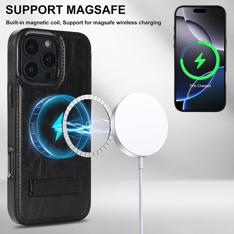2025年 電話 ケース 用途 iPhone 16 Pro Max プラス iPhone 15 プロマックスプラス iPhone 14 13 12 11 Pro Max Plus バックカバー スタンド付き 磁石バックル ワイヤレス充電をサポート レトロ風 TPU PUレザー  コレクション – $24.99 –P3
