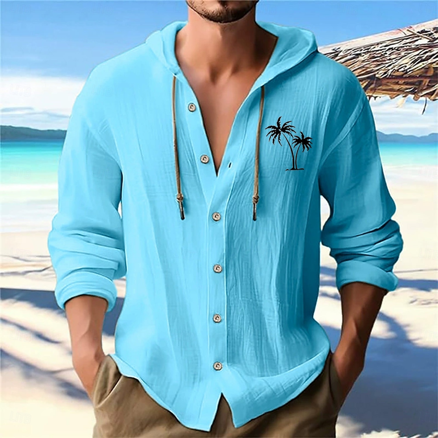 Herren Weißes Baumwollhemd Minimalistisches Aloha-Shirt Freizeithemd Knopfhemd Baumwollhemd Kokospalme Urlaub Straße Schwarz Weiß Blau Khaki Langarm Mit Kapuze Frühling & Sommer Bekleidung Button-Down 2025 - $26.99 –P9