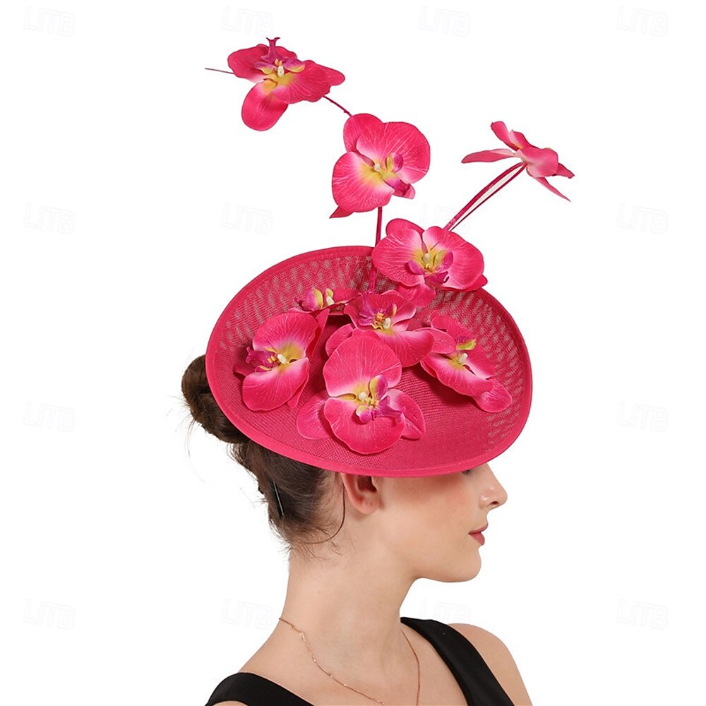 אביזר לשיער פשתן פו חתונה מסיבת ערב אלגנטית חתונה עם פרח כיסוי ראש כיסוי ראש 2025 - $41.99 –P5