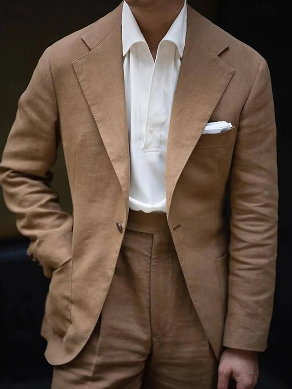 Completi da matrimonio casual in lino da uomo caffè moda festa estate tinta unita taglio standard 2 pezzi con un bottone del 2025 a $116.99 –P2