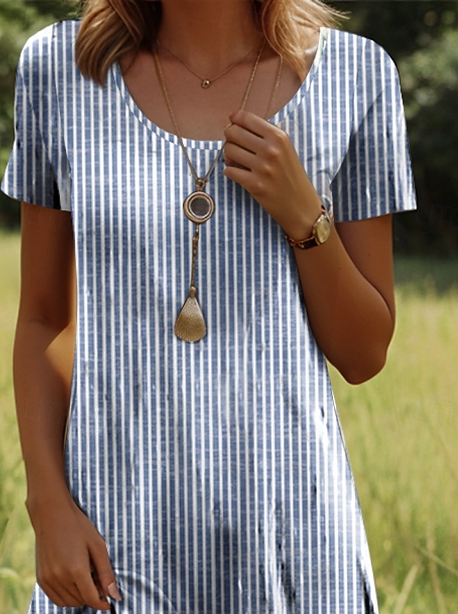 Damskie Sukienka mini Codzienne sukienki Sukienka t-shirtowa Sukienka A line Letnie sukienki Elegancki Codzienny Urlop Codzienny Regularny Graficzny Naszywka Krótki rękaw Półgolf Jasnoniebieski Lato 2025 - $23.99 –P2