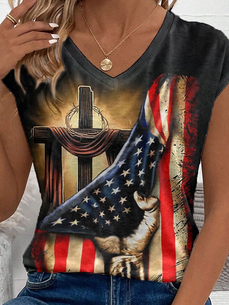Giorno dell'Indipendenza Canotta Patriottica da Donna Grafica Bandiera Elegante Casual Senza Maniche Collo a V Top Regolari Stampa Quotidiana Nera Estate del 2026 a $19.99 –P3