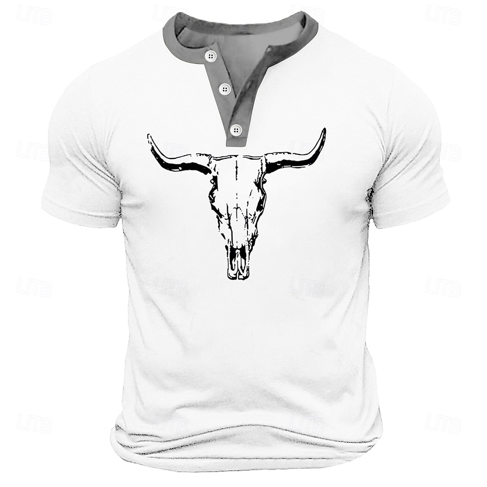 Men's Bull T Shirt Henley Shirt Short Sleeve Designer Retro Vintage Casual Daily Street Summer Spring Black White Navy Blue Military Green Henley Henley T-Shirt 2026 - $22.99 –P5