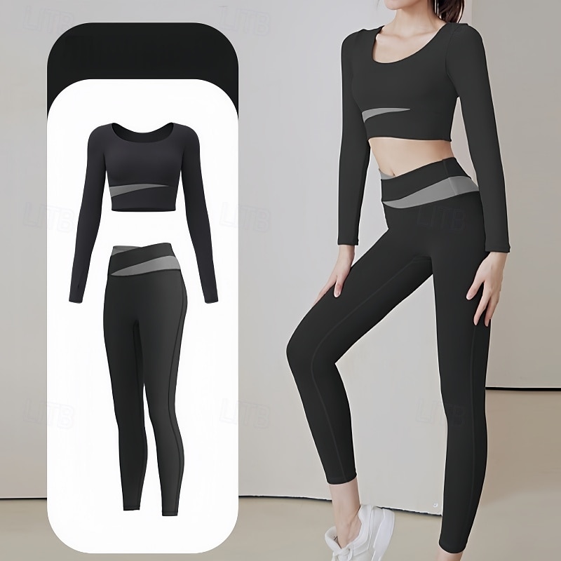 Women's Tracksuit Activewear Set 2 Piece Casual Long Sleeve High Waist Breathable Soft Fitness Gym Workout Running Sportswear Activewear Solid Colored Black Light Green Blue 2025 - $44.99 –P2