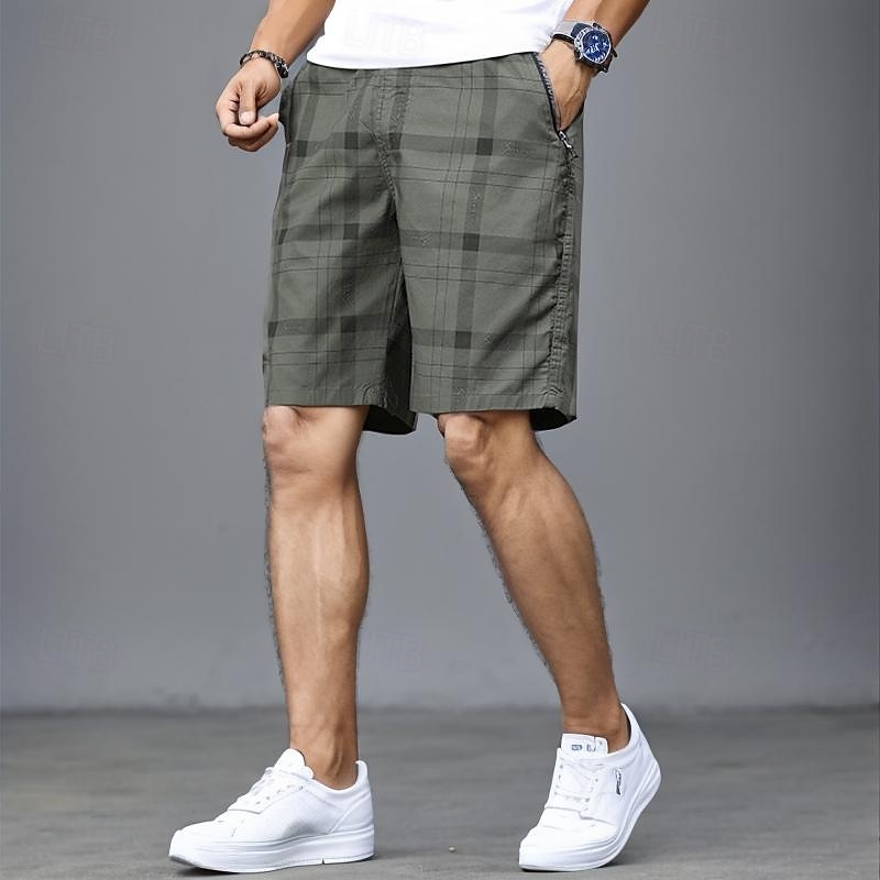 Homens Calção Shorts sociais Bermudas Shorts casuais Bermudas de Golfe Cintura elástica Bolso Com Zíper Perna reta Xadrez Conforto Sem Ferro Comprimento do joelho Escritório O negócio Diário Moda de 2025 por $20.99 –P7