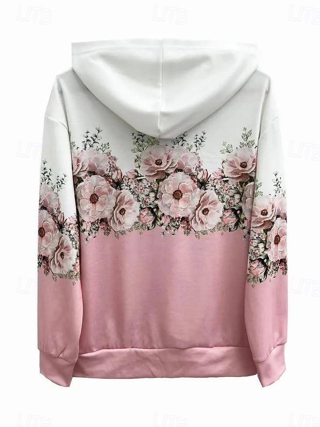 Kobieca bluza z zamkiem błyskawicznym oversize kwiatowa active vintage sportowa długi rękaw kaptur regularne bluzki casualowe wakacyjne z regulacją kieszeń z przodu różowy niebieski fuksja zielony 2025 - $24.99 –P2