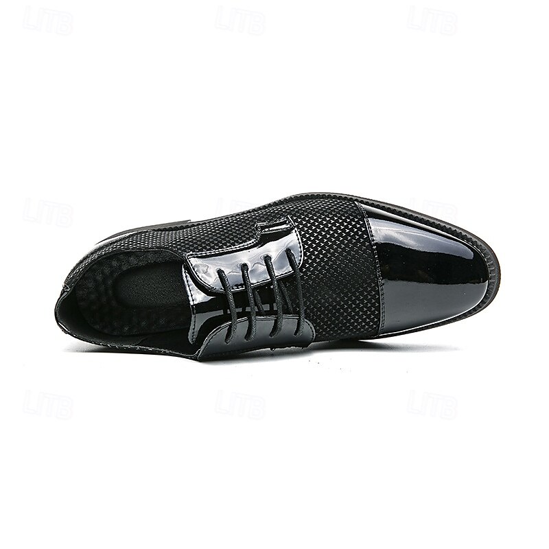 scarpe oxford da uomo in pied de poule bianco e nero con dettagli in vernice, elegante design con lacci per eventi formali alla moda del 2025 a $42.99 –P5