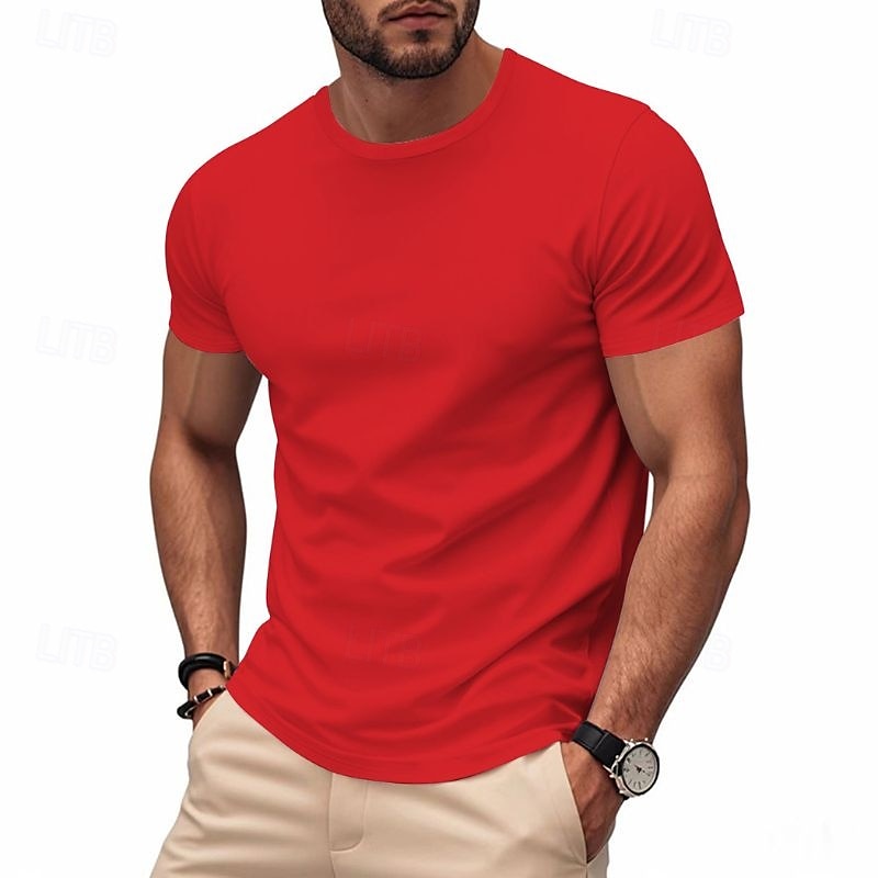 Per uomo Maglietta Camicia a Maniche Corte Manica Corta Girocollo Primavera & Autunno Colore Solido / Tinta Unita Moda Designer Asciugatura Rapida Vacanza Streetwear Uscire Nero Bianco Rosso del 2025 a $12.49 –P2