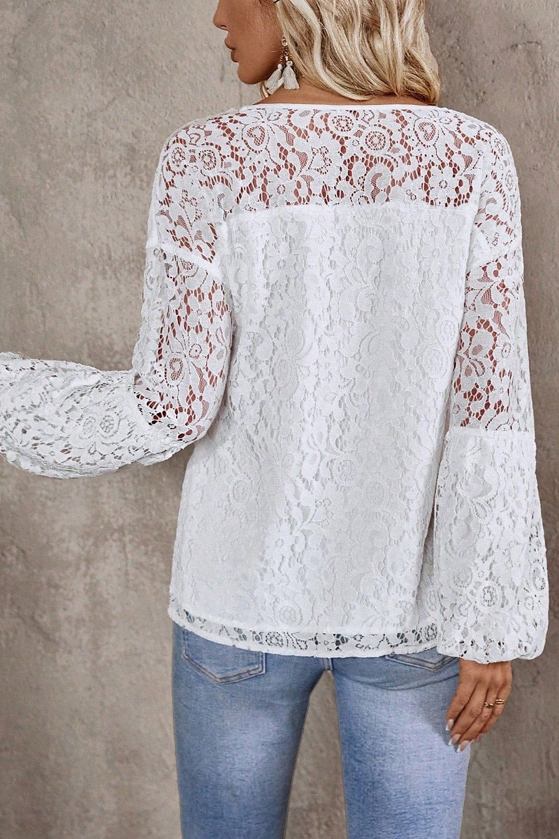 Damen Bluse Spitzentops Glatt Stilvoll Modern Langarm V Ausschnitt Normale Oberteile Täglich Festtage Spitze Weiß Sommer 2025 - $18.99 –P4