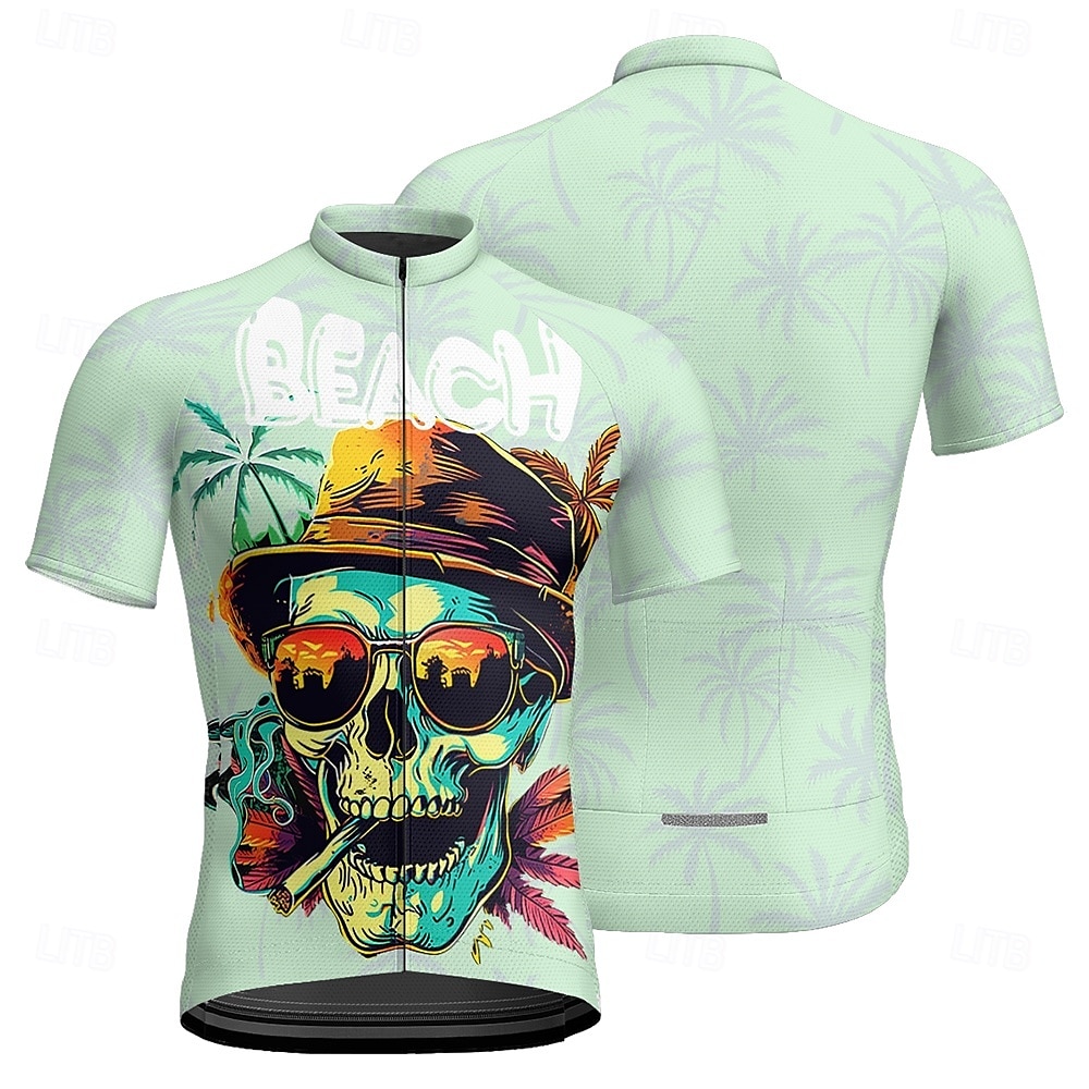 Homme Maillot Velo Cyclisme Manche Courte Cyclisme Tee-shirt Maillot avec 3 poches arrière VTT Vélo tout terrain Respirable Séchage rapide Conception anatomique Mèche Violet Vert Crânes Des sports de 2025 ? $20.79 –P11