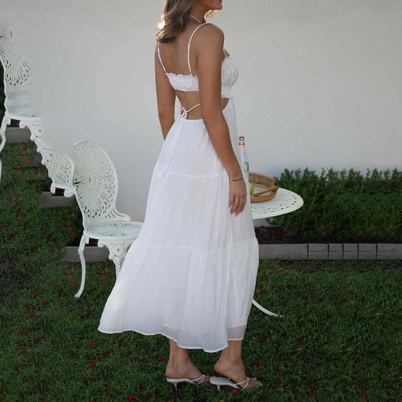Per donna Abito Midi Abito Bianco Abito da laurea Abito Sottoveste Moda Moderno Compleanno Ferie Laurea Vestibilità regolare Semplice Senza Maniche Spalline sottili Nero Bianco Giallo Blu Estate del 2025 a $31.99 –P13
