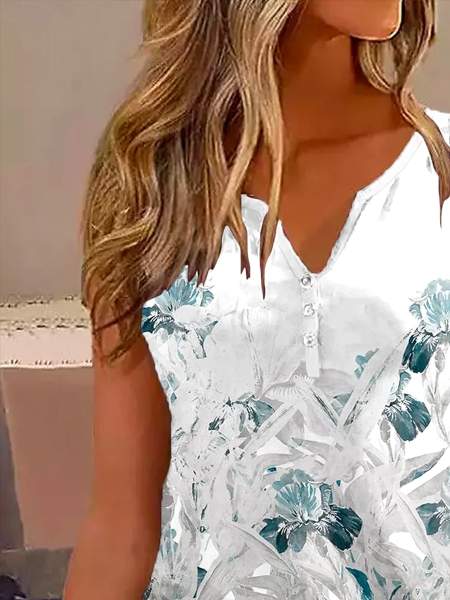 Kvinnors Camisole Tank Top Ombre Blommig Avslappnad Ärmlös Notched Hals Regular Topp Daglig Knapp Tryck Ljusblå Sommar 2025 - $17.99 –P2