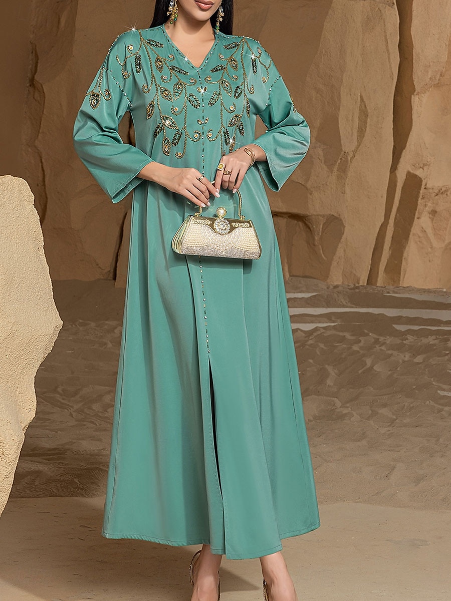 Kleid Brautmutterkleid Elegant Party Bateau-Ausschnitt Bodenlang Polyester Langarm mit Perlenstickerei 2025 2025 - $89.99 –P9