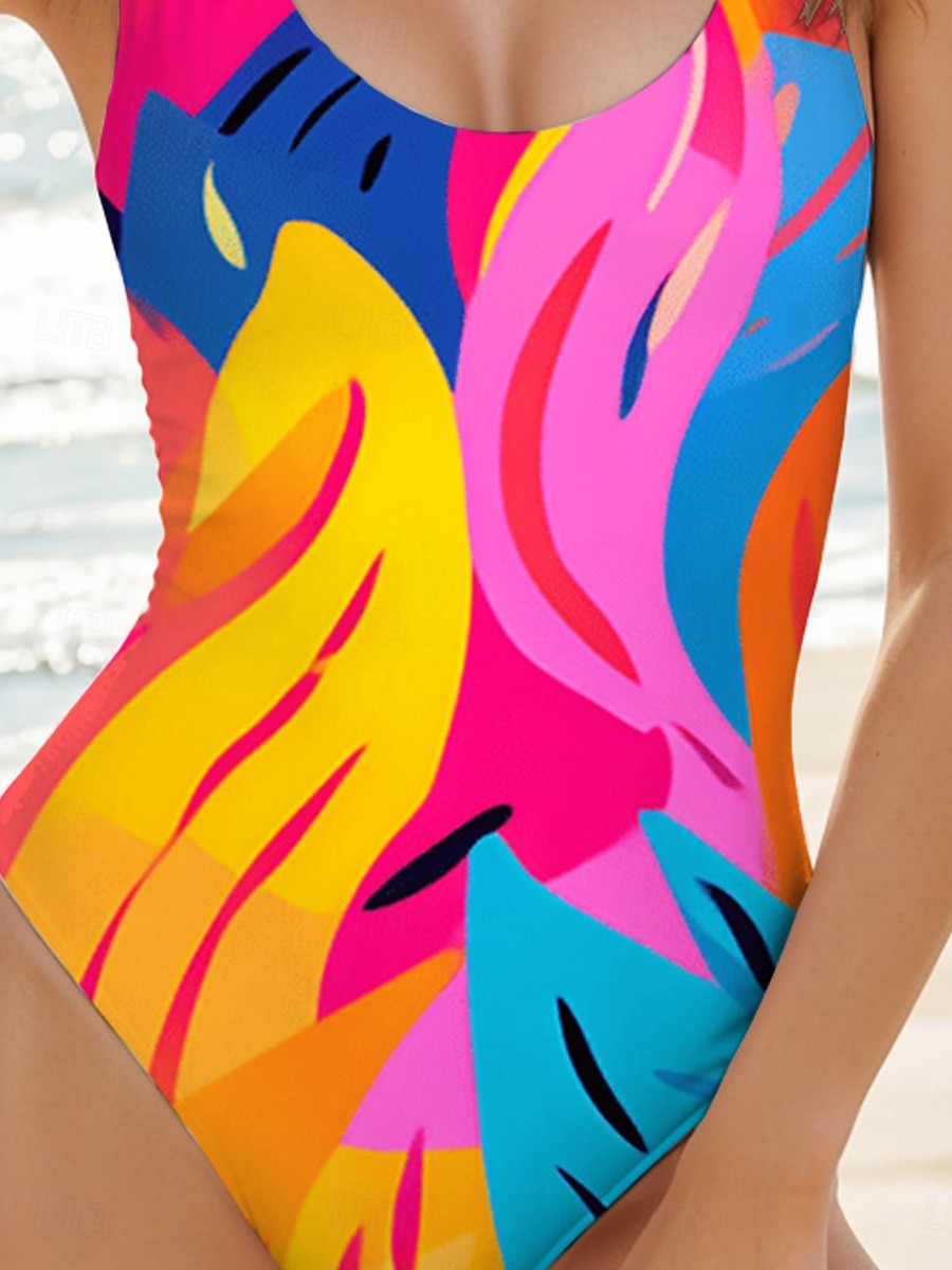 Damen Badeanzüge Einteiliger Monokini Hochschnitt Badeanzug Rückenfrei Bauchkontrolle Hohe Taille Schlank Urlaub Vintage Grafik Geometrisch U-Ausschnitt Ärmellose Badeanzüge 2025 - $26.99 –P3