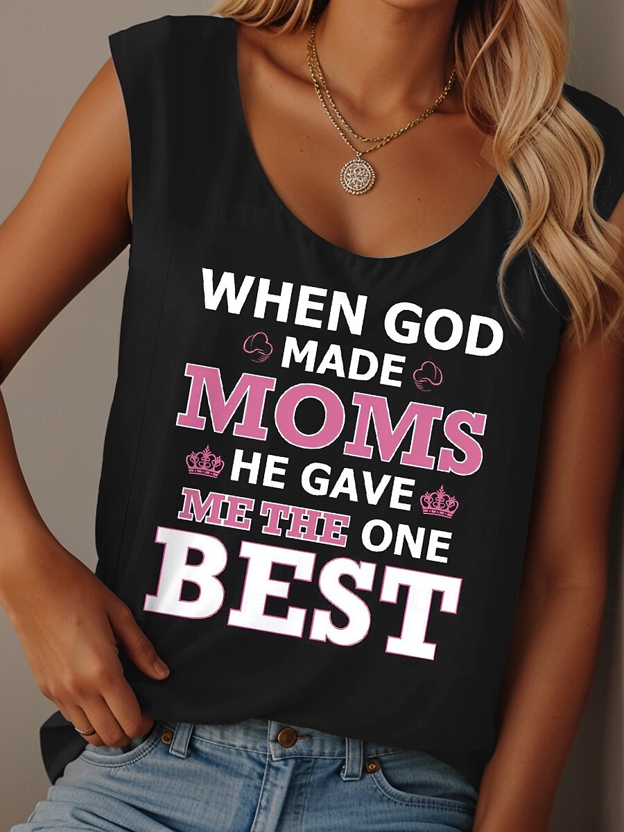 Mors dag Dam Camisole linne Blommig Grafisk Dagligen Ledigt Ärmlös Rund hals Vanliga toppar Dagligen Mönster Svart Sommar GOD MOTHER 2025 - $19.99 -P1