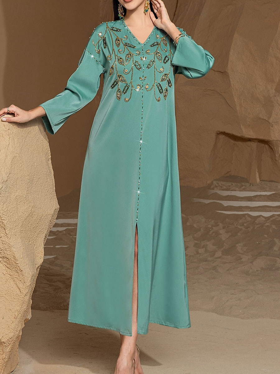 Kleid Brautmutterkleid Elegant Party Bateau-Ausschnitt Bodenlang Polyester Langarm mit Perlenstickerei 2025 2025 - $89.99 –P7