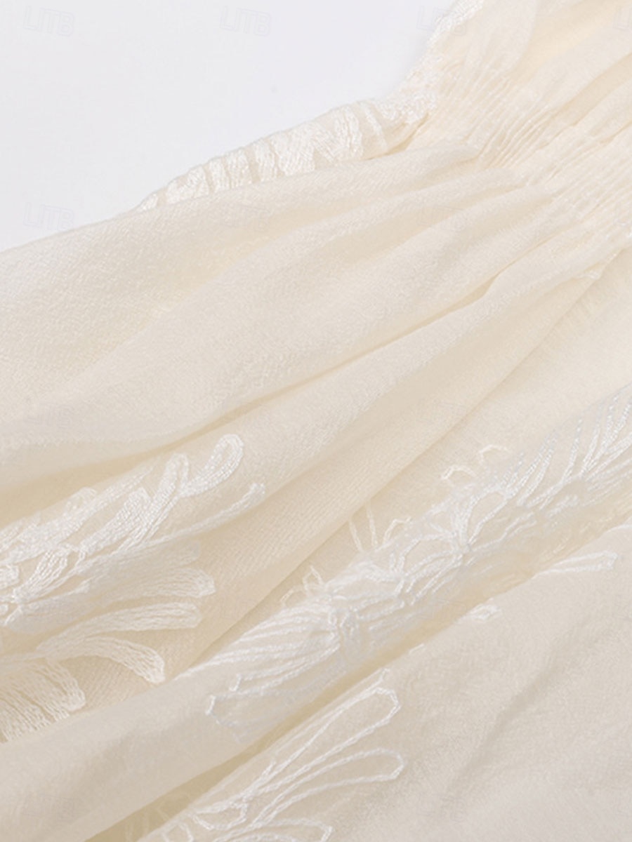 Abito per la madre della sposa elegante vintage semplice scollatura a V lunghezza tea in misto cotone maniche lunghe con ricami abito midi per ospiti di matrimonio del 2025 a $84.99 –P11