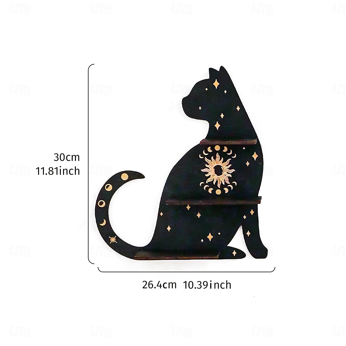 Raft de perete cu siluetă de pisică neagră cu accente aurii – afișaj suspendat din lemn boho pentru cristale, lumânări și decor – suport drăguț montat pe perete cu pisicuță pentru sufragerie, dormitor 2026 - $16.99 –P3