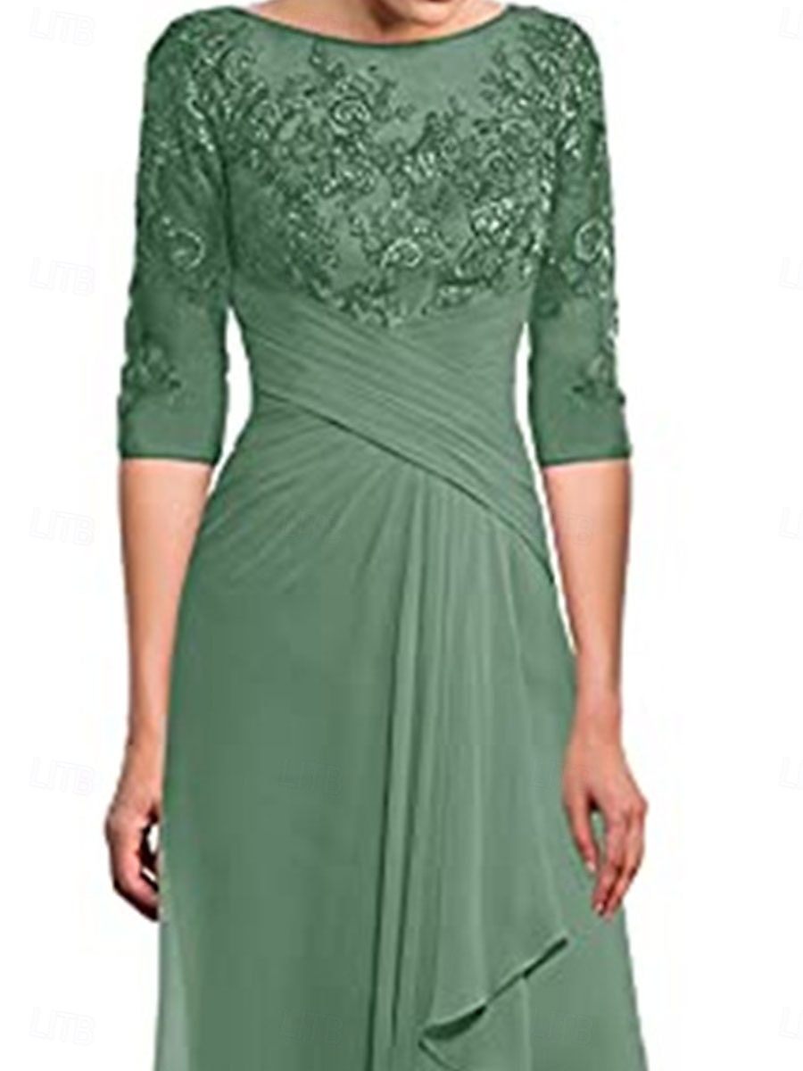 Kleid Mutter der Braut Kleid Elegantes Rundhalsbodenlänge Polyester 3/4 Ärmel mit einfarbig 2025 - $129.99 –P2