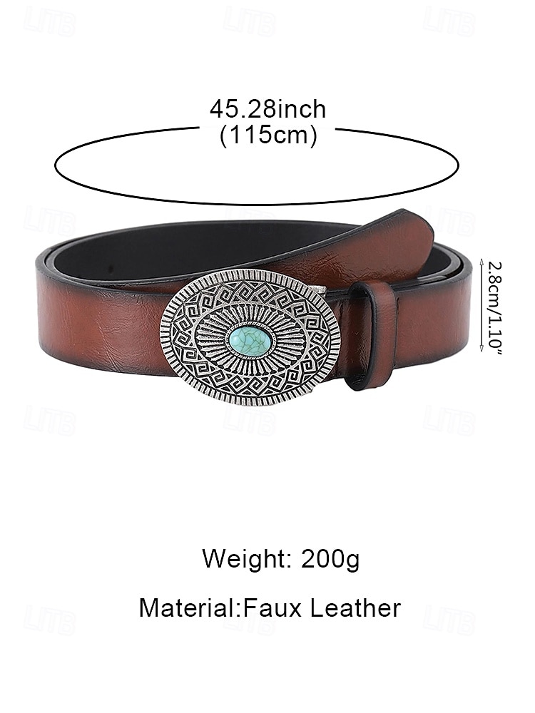 "Vintage Western Faux Leather Belt for Women – Boho Turquoise Concho Buckle, Adjustable Cowgirl Waist Belt for Festivals & Casual Wear" 2025 - $14.99 –P7