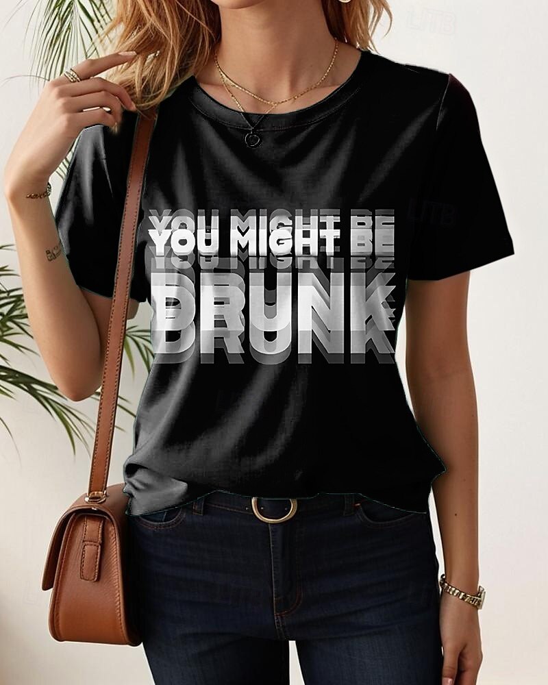 Femmes T-shirt Graphique Lettre Élégant Occasionnel Manche Courte Col rond Hauts Réguliers Quotidien Week-end Imprimé Noir Rouge Bleu Vert foncé Fuchsia Été Printemps de 2025 ? $19.99 –P5