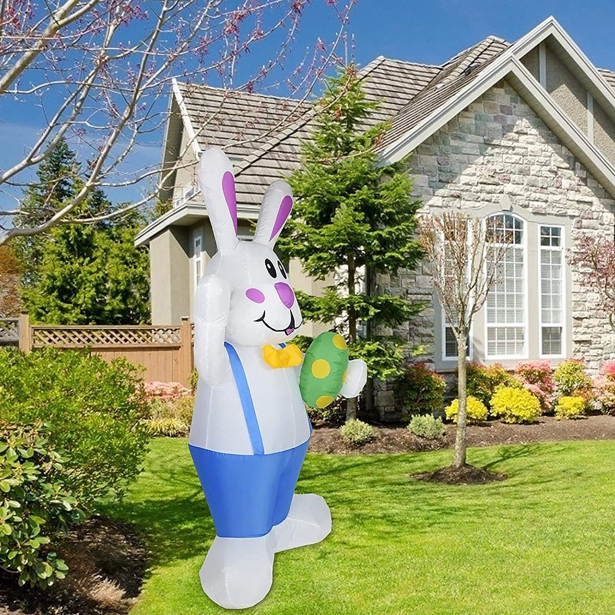 Modelo inflable de Pascua de 1,9 m/6,2 pies, mono con forma de conejo que sostiene un huevo de Pascua con luz, enchufe AU/EU/UK/US, para interiores y exteriores, patio, jardín, césped, fiesta, 2025 - $86.99 –P7