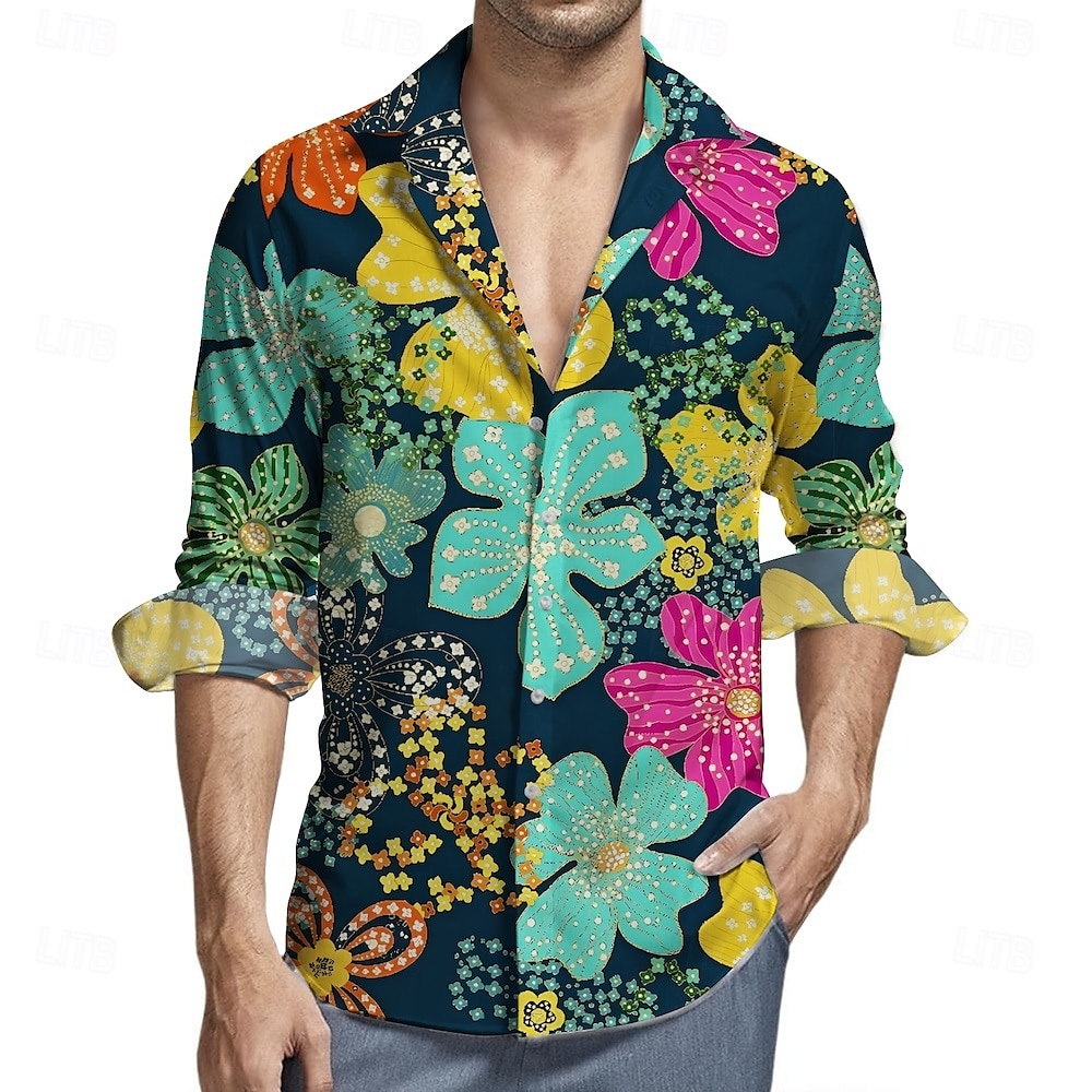Retró 1970-es évek Ing Aloha ing Hippi Virágos Férfi Álarcos mulatság Parti Hétköznapi viselet Pride Parade Felnőttek Ing 2025 - $20.99 –P4