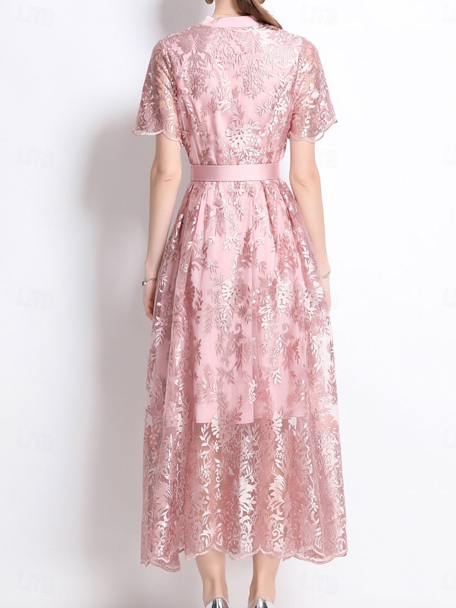 A-Linie Quinceanera Kleider Elegantes Kleid Hochzeitsgäste Knöchellang Kurzarm V-Ausschnitt Polyester mit Stickerei 2025 - $89.99 –P6