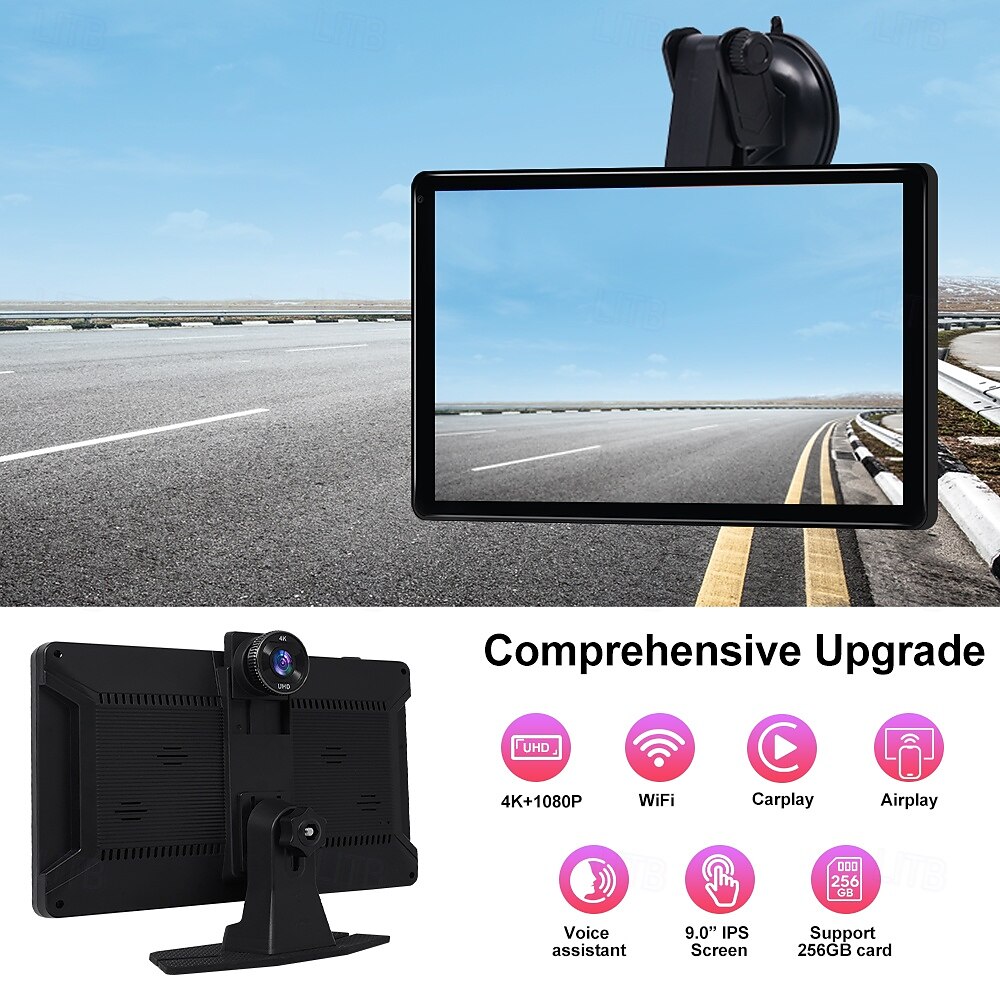 2025年 車用 4K ポータブル スクリーン 9 インチ HD タッチ スクリーン ワイヤレス カー プレイ バックアップ カメラ付き 音声コントロール FM Wifi ミラー リンク Apple CarPlay/Android Auto 用 コレクション – $185.99 –P10