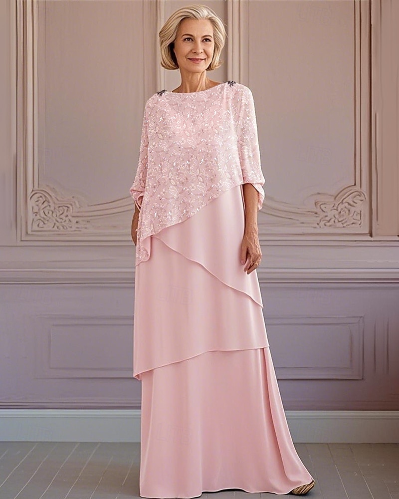 Suknia w kształcie litery A w kolorze niebiesko-zielonym z koronkowymi falbanami dla matki panny młodej Elegancka Vintage Suknia z Dekoltem w Kształcie Jewel z długością kostki Koronkowa z Pół 2025 - $178.99 –P4