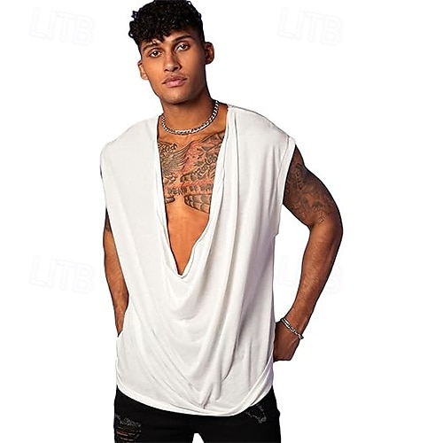 Herr Linne Väst Undertröjor Ärmlös tröja Ärmlös Djup U-hals Sommar Slät Mode Klassisk Bekväm Gata Ledigt Sport Vit Topp t-shirt för män 2025 - $13.99 –P1