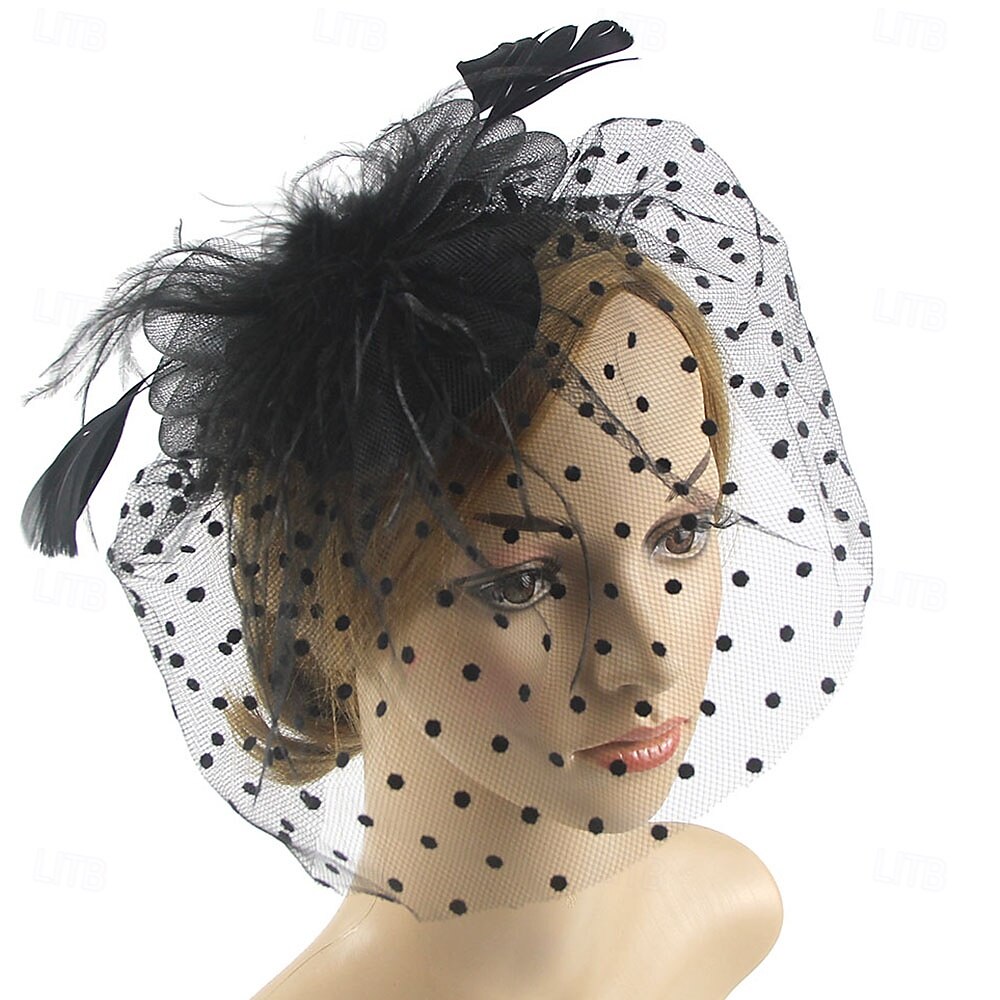 Fascinátory Polyester 30. léta Se širší krempou Závojový klobouk Čajový dýchánek Kentucky Derby Dostih Dámský den koktejl Elegantní Vinobraní Jednoduchý S Peří MiniSpot Přílba Pokrývky Hlavy 2025 - $18.99 –P2