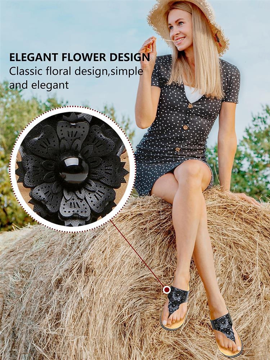 damskie sandały na koturnie z wkładką masującą – kwiatowe, boho japonki na co dzień, na lato, na plażę i na zewnątrz 2025 - $32.99 –P7