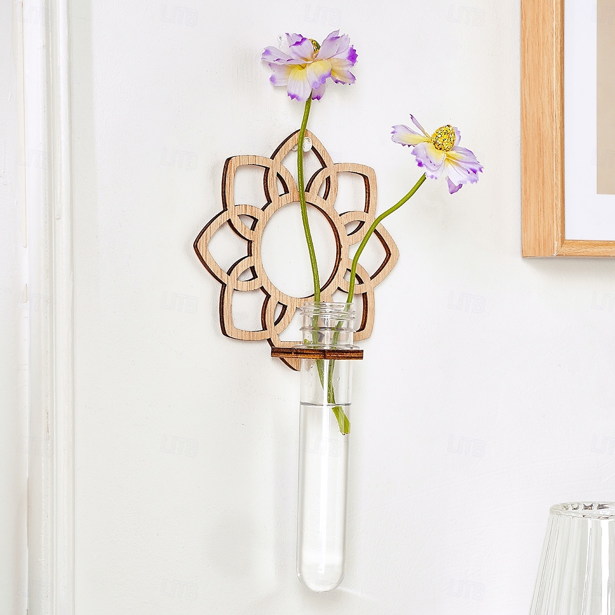 1 supporto idroponico in legno per interni, vaso per la propagazione delle piante, provetta in plastica da parete con supporto in legno, adatto per la decorazione di piante domestiche, talee del 2025 a $12.49 –P7