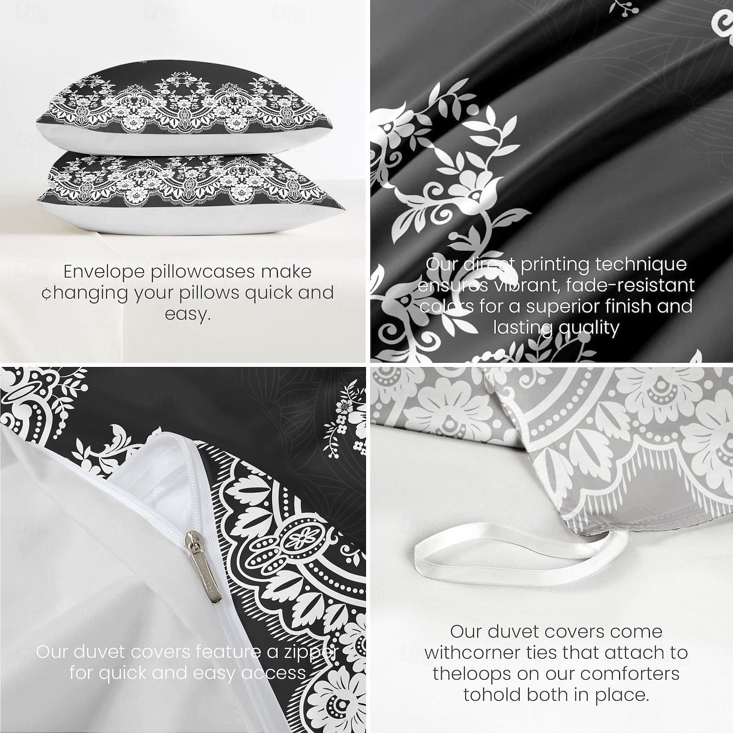 Ensemble de housse de couette bohémien 100 % coton literie douce et respirante avec motif noir et blanc housse de couette légère et durable confortable pour toutes les saisons facile à entretenir de 2025 ? $60.99 –P3