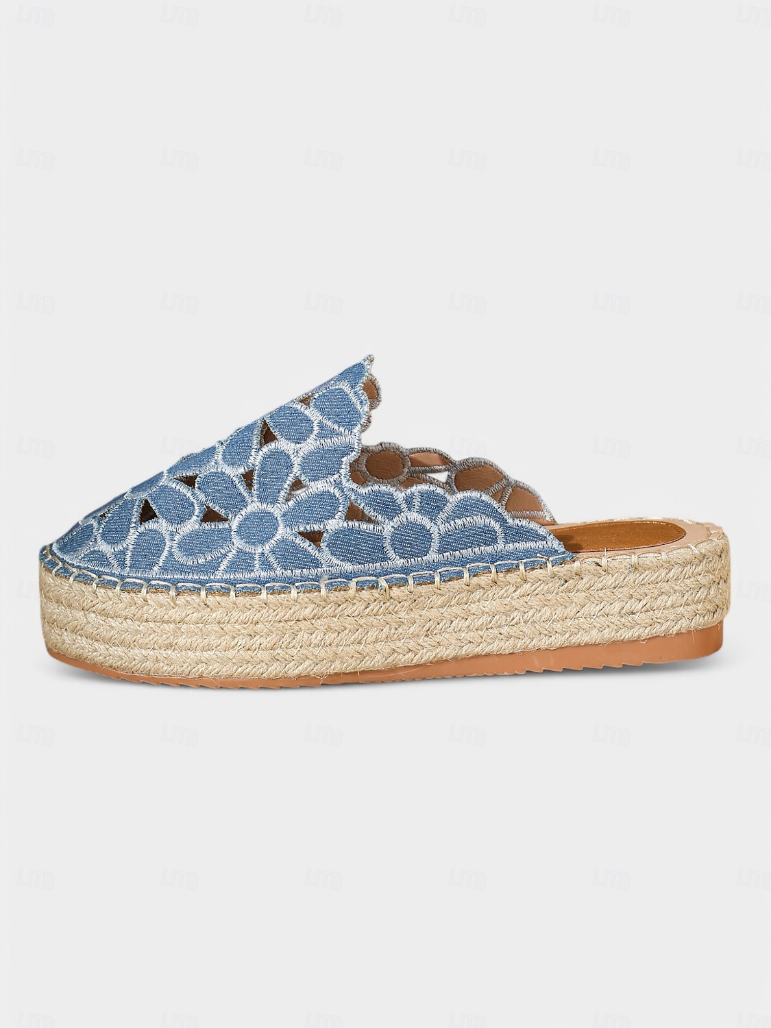 mules espadrillas in pizzo blu da donna – scarpe con plateau slip-on con ritagli floreali per l'estate, uscite casual e abbigliamento da spiaggia del 2025 a $42.99 –P2